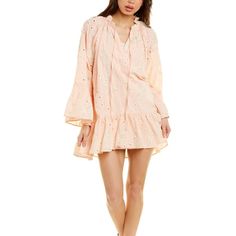 Embroidered Mini Dress In Pink With Embroidered Detailing, Ruffle Collar, Bell-Sleeves, And High-Low Hem Approximately 30-34in From Shoulder To Hem Model Is 5'11 And Is Wearing A Size Small. Measurements May Vary Slightly By Size. Tie-Neck Closure 65% Cotton, 35% Polyester Machine Wash Imported Spring V-neck Chikankari Embroidered Dress, Feminine Long Sleeve Embroidered Dress For Spring, Feminine Long Sleeve Embroidered Dress With Floral Detail, Feminine Embroidered Long Sleeve Dress, Feminine Long Sleeve Dress With Floral Embroidery, Feminine Long Sleeve Embroidered Dress, Feminine Spring Embroidered Dress, Embroidered Long Sleeve Mini Dress For Summer, Spring Feminine Embroidered Dress