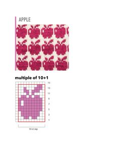 an apple pattern is shown on the side of a piece of fabric, which has been made out of squares