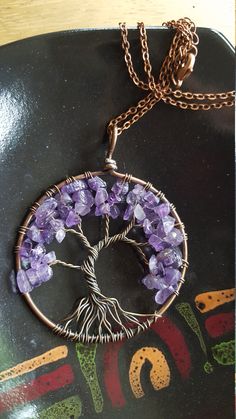 "Tree of Life Pendant~Wire Wrapped Pendant Brass & Copper~Purple Amethyst Gemstone~Tree Pendant~Boho Necklace~Handmade Jewelry~18 inch Copper Chain with 2\" Extender~JewelsandMetals. Pretty handmade tree of life pendant! Size: Pendant is 2.5 inches Long x 2 inches Wide Chain is 18 inches Long with a 2 inch extender" Purple Amethyst Bohemian Necklace, Bohemian Amethyst Necklace In Purple, Bohemian Amethyst Purple Necklace, Bohemian Purple Amethyst Necklace, Spiritual Lavender Wire Wrapped Necklaces, Handmade Purple Bohemian Necklaces, Purple Handmade Bohemian Necklaces, Bohemian Lavender Gemstone Crystal Necklace, Bohemian Lavender Crystal Gemstone Necklace