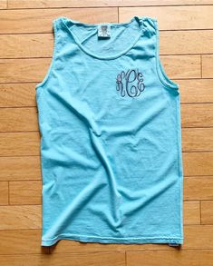 Comfort Colors Monogrammed Tank- Embroidered Tank- Customed Embroidered Tank Top- Personalized Pocke Blue Tops With Custom Embroidery For Spring, Blue Cotton Tops With Custom Embroidery, Blue Monogram Cotton Tops, Casual Monogram Cotton Tops, Casual Cotton Monogram Tops, Blue Tops With Machine Embroidery For Summer, Embroidered Tank, T Shirt Photo, Dyed Fabric