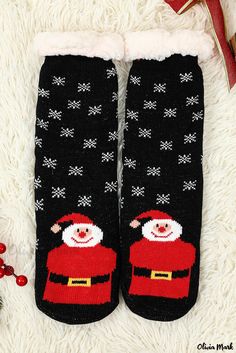 Olivia Mark - Stylish Holiday-themed Wool Knit Socks with Black Christmas Cartoon Design Novelty Winter Socks As Gift, Novelty Winter Socks For Gifts, Novelty Winter Socks For Gift, Black Winter Socks For Gift, Black Winter Socks For Gifts, Black Winter Socks As Gift, Novelty Socks For Winter Gift, Warm Black Socks For Stocking Stuffers, Warm Casual Christmas Socks