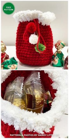 crocheted santa sack with candy in it