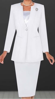 Ben Marc Church Suit Classic Usher Uniform Suit Style: 78099 Fully Lined Great option for usher groups and uniforms This Ben Marc Usher suit is available all year around Jacket and skirt are both 30 inches long IN STOCK, READY TO SHIP Call to place GROUP ORDERS (929-600-1826) Includes White Usher Gloves Classic Fitted Career Sets, Classic Fitted Sets For Career, White Single-breasted Long Sleeve Sets, Tailored Classic White Skirt Suit, White Single Breasted Workwear Sets, White Single Breasted Sets For Work, White Single-breasted Sets For Workwear, Formal White Fitted Skirt Suit, White Single-breasted Office Set