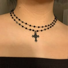 Black Formal Necklace, Black Metal Alternative Style Choker, Alternative Style Black Metal Choker, Gothic Black Necklace With Black Beads, Alternative Style Black Metal Jewelry, Black Metal Grunge Choker, Black Alternative Style Choker Necklace, Gothic Black Beaded Necklace, Black Punk Cross Necklace