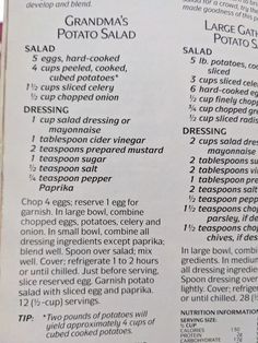 the recipe for grandma's potato salad