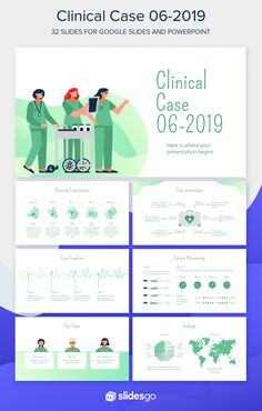 the medical powerpoint presentation is shown in green and blue colors, with an image of two