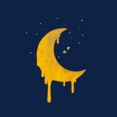 the moon is dripping yellow on a dark blue background