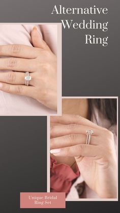 a woman's hand with an engagement ring on it and the words alternative alternative wedding ring