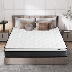 an image of a mattress in the middle of a bed frame with pillows on it