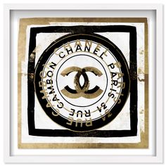 the chanel logo is shown in gold and black on a white background with an old - fashioned frame