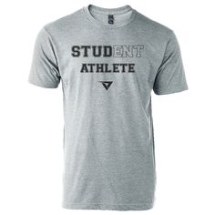 Designed for the dedicated athletes who are champions, not only in the classroom but STUD's on the field. Whether you're hitting the books or hitting home runs, our custom designed STUDent ATHLETE t-shirt makes a statement without saying a word. The design is clear, direct, and unmistakable, making it a perfect conversation starter or a thoughtful gift for that tireless student-athlete in your life. *Printed in house, literally. Sporty Athletic Heather T-shirt With Text Print, Varsity Sports T-shirt With Team Name, Sporty T-shirt With Text Print For Sports Events, Gray Sports T-shirt With Team Name, Collegiate Athletic Heather T-shirt With Team Name, Collegiate T-shirt With Team Name In Athletic Heather, Sporty Crew Neck T-shirt For College Events, Sporty Athletic Heather T-shirt For Sports, Athleisure Moisture-wicking T-shirt For College