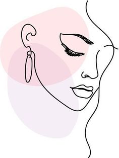 a line drawing of a woman's face with her eyes closed and earrings hanging down