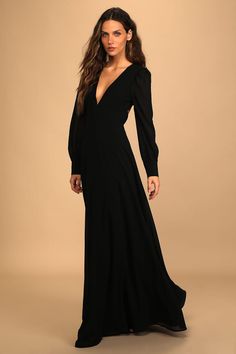 Black Maxi Dress - Chic Open Back Dress - Long Sleeve Maxi Dress - Lulus Long Sleeve Maxi Dresses, Backless Maxi Dress, Black Bridesmaids, Black Bridesmaid Dresses, Backless Maxi Dresses, Long Black Dress, Chiffon Maxi Dress, Long Sleeve Maxi, Long Sleeve Maxi Dress