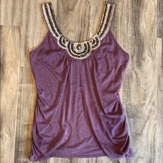 Charlotte Russe Tank Top. Wine/Purple With Beautiful Beading At Neckline. Nwot, Never Worn. Smoke Free Home. Purple Embellished Sleeveless Top, Purple Stretch V-neck Tank Top, Charlotte Russe, Womens Tops, Tank Tops, Purple, Women Shopping