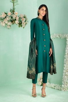 Verdant | Pakistani Designer Outfit | Sarosh Salman Brocade Suits, Designer Outfit, Silhouette Shirt, Desi Clothes, Pakistan Fashion, Pure Chiffon, Pakistani Designers, Suit Designs, Kurta Designs