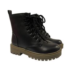 Soda Firm Black Combat Style Boots These Have A Lace Up Front With A Side Zipper, Chunky Green Platform, And Are Faux Leather. They Are Similar To Doc Martens. Brand New In Box Multiple Sizes Available Perfect For A Festival Set, Rave Outfit, Dolls Kill Shoes, Demonia Lovers, Everyday Footwear, With 90s Grunge Clothing And More #Nwt #Summer #Punk #Goth #Alternative Black Ankle-high Combat Boots For Fall, Black Faux Leather Lace-up Boots For Fall, 90s Grunge Clothing, Shoes Demonia, Soda Boots, Summer Punk, Green Platform, Dolls Kill Shoes, Combat Style