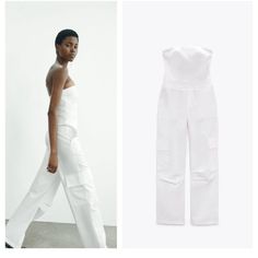 New Without Tag Zara Long Cargo Jumpsuit Size Xs Color White Never Used, I'm Selling It Because It's A Little Long For Me. Strapless Long Jumpsuit With Straight Neckline. Side Pockets And Patch Pocket At Leg. Side Hidden In-Seam Zip Closure. Cotton. Fitted High-waist Strapless Jumpsuit With Pockets, Fitted High Waist Strapless Jumpsuit With Pockets, Casual Cotton Strapless Jumpsuit With Pockets, Fitted Strapless Jumpsuit With Pockets For Summer, Casual White Strapless Jumpsuit For Summer, White Casual Strapless Jumpsuit For Summer, White Strapless Casual Jumpsuit For Summer, Casual Cotton Strapless Fitted Jumpsuit, Casual Strapless Fitted Jumpsuit