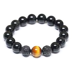 PRICES MAY VARY. 【Specification and Material】 Adjustable Stretch Bracelet Length: 6.3inches~7.2inches(16cm~18.5cm); Bracelet Inner Circle Circumference:6.3inches(16cm); Beads [Diameter:0.39inches(10mm), Material: Rainbow Obsidian]; PiXiu[Diameter:0.39inches(10mm); Material:Rainbow Obsidian]; Tiger Eye [Diameter: 0.39inches(10mm); Material: Yellow Tiger Eye Stone]. 【Natural Handmade Obsidian Bracelet】Black obsidian has been used as an amulet since ancient times.It is the most effective protection Black Obsidian Bracelet, Rainbow Obsidian, Obsidian Bracelet, Good Luck Bracelet, Bracelets With Meaning, Red Tigers Eye, Tiger Eye Bracelet, Inner Circle, Attract Wealth