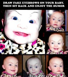 an image of a baby's face with different facial expressions and haircuts