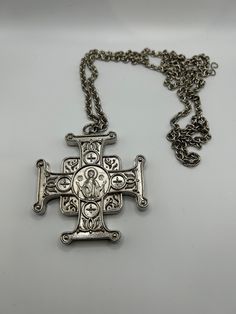 Pectoral priest cross with chain and Virgin Mary Oranta, chest cross, orthodox priest cross and necklace, religious church gift for priest Chest cross for priest.  Size: 9 x 8 cm Can be a great gift for orthodox priest. PLEASE, PAY ATTENTION: check availability before order. Production time 2-4 weeks. Please, check the availability before the order. Standard delivery abroad takes 2-3 weeks. So if You need a product from our shop as a gift for a special event, please, be ready that the whole proc Engraved Cross Necklace For Blessing, Byzantine Crucifix Necklace As A Gift, Traditional Engraved Crucifix Necklace, Byzantine Cross Necklace With Engraving, Traditional Cross Pendant Necklace With Large Pendant, Cross Necklace With Large Pendant As A Gift, Gift Cross Necklace With Large Pendant, Traditional Necklace With Large Cross Pendant, Large Pendant Cross Necklace As Gift