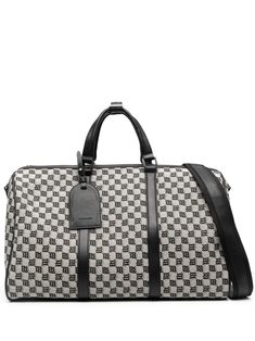 black/white leather strap monogram pattern two rolled top handles internal zip-fastening pocket main compartment Luggage Black, Monogram Luggage, Personal Belongings, Monogram Pattern, Luggage Bags, White Leather, Travel Bag, Travel Bags, Top Handle