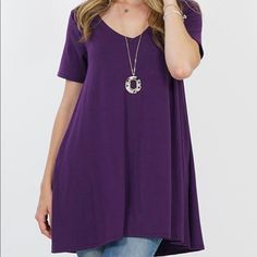 Dark Purple V-Neck Short Sleeve Pocket Tunic Top Women Size Small S Nwot New Purple V-neck Solid Color Top, Purple V-neck Solid Top, Purple V-neck Top, Pocket Tunic, Women Tunic Tops, Blank Canvas, High Point, Womens Tunics, Top Women