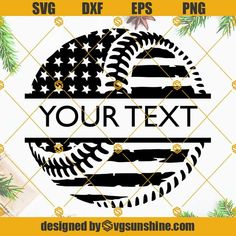 an american flag baseball ball with the word your text on it, surrounded by pine branches