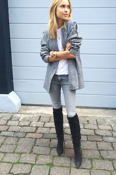 thigh-high-boots-outfit-ideas-look-de-pernille How To Wear Thigh High Boots, Dreamy Outfits, Blogger Outfits, Blazer Jeans, Boutique Fashion, Blazer With Jeans, Boots Outfit, Thigh High Boots