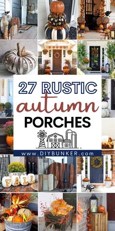 autumn porches with pumpkins and other decorations