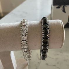 Rhinestone Bracelets Black Stones With Rhinestone Border Or Clear Stones With Rhinestone Border. New Rhinestone Bracelets, Bracelets Black, Black Stones, Garnet Earrings, Clear Stone, Rhinestone Bracelet, Black Stone, Womens Jewelry Bracelets, Handmade Bracelets