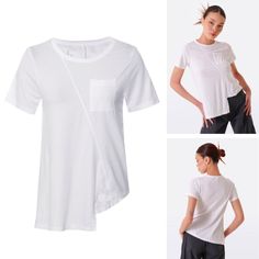 Lurdes Bergada Asymmetric Short Sleeve White Tee Tshirt T-Shirt Blouse Top Size: Small Condition: New Without Tags, Never Worn Note: There Is A Noticeable Perfume Smell To The Fabric Get A Cool, Casual Look With The Lurdes Bergada Asymmetric T-Shirt. Made From A Cotton And Micro Modal Mix With Stretch, This Comfortable Tee Looks Great With Relaxed Pants And Midi Skirts. It Features A Classic Round Neckline, Short Sleeves, Quirky Diagonal Seams And A Modern Asymmetric Hem. * Round Neckline * Shor Casual Asymmetrical T-shirt For Spring, White Asymmetrical T-shirt For Summer, Versatile White Tops With Shirttail Hem, Versatile White Shirttail Hem Top, Summer Cotton T-shirt With Asymmetrical Hem, Cotton T-shirt With Asymmetrical Hem For Summer, White T-shirt With Asymmetrical Hem For Spring, Casual Asymmetrical Summer Shirt, Casual T-shirt With Asymmetrical Hem For Spring