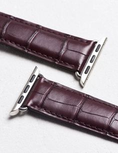 Apple Watch® Leather watch strap in Matte burgundy alligator Apple Watch Leather, Apple Watch Bands Leather, Ostrich Leather, Leather Watch Strap, Leather Watch Bands, Apple Watch Strap, Leather Pieces, Womens Gloves, Watch Strap