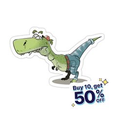 a sticker with an image of a dinosaur on it's back and the words buy