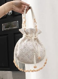 Knit Your Own Potli Bag: Creative and Practical Crafting Cross Embroidery, Bridal Handbags, Potli Bag, Diy Bead Embroidery, Party Handbags, Potli Bags