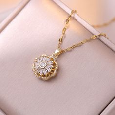 Material: Titanium Steel Fashion Element: Round Style: Affordable luxury style Daisy Pendant, Choker Chain, Womens Chokers, Sunflower Necklace, Purple Necklace, Clover Necklace, Chain Fashion, Flower Wedding, Luxury Style