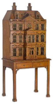 a doll house sitting on top of a wooden table