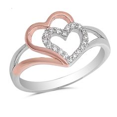 A Personalized Ring Perfect for Valentine's Day - Sterling Silver Dual Tone Double Heart Ring - http://www.forevergifts.com/sterling-silver-dual-tone-double-heart-ring/ Engraved Promise Rings, Promise Rings Simple, Rose Gold Band Ring, Double Heart Ring, Heart Promise Rings, Silver Plated Jewelry, Double Heart, White Jewelry, Women Diamond