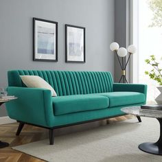 a living room scene with focus on the couch