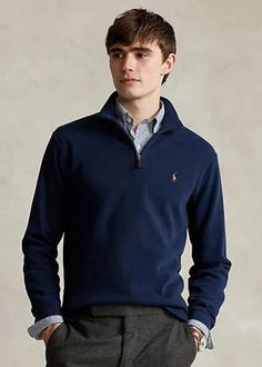 Polo Ralph Lauren Estate Rib Quarter Zip Pullover (Cruise Navy, 2LT) Retail $110 Polo’s Estate-rib fabric gives this pullover a supersoft hand, thanks to lightweight cotton that's both peached and brushed. Mockneck Quarter-zip placket Long sleeves with banded cuffs Even vented hem Multicolored signature embroidered Pony at the left chest Polo Ralph Lauren Estate Rib Quarter Zip Pullover (Cruise Navy, 2LT) Retail $110 Polo’s Estate-rib fabric gives this pullover a supersoft hand, thanks to lightw Zip Sweater Outfit, Quarter Zip Outfit, Office Old Money, Polo Ralph Lauren Outfits, Sweater Outfits Men, Old Money Fashion, Money Fashion, Classy Outfits Men, Fashion For Men