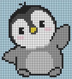 a cross stitch pattern with a penguin on it