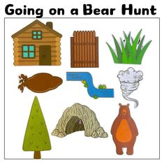 an image of some animals that are going on a bear hunt in the woods or forest