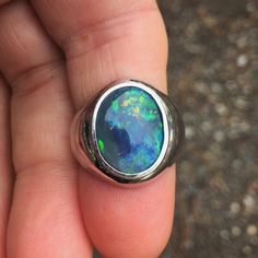 Polished Opal Oval Cabochon Ring, Polished Opal Ring In Oval Cabochon Shape, Opal Oval Cabochon Ring With Polished Finish, Oval Opal Rings With Polished Finish, Modern Oval Opal Ring, Modern Round Opal Ring, Mans Ring, Opal Australia, Australian Black Opal