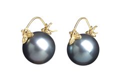 Blue-Black Round Tahitian Pearl Flyer Earrings Elegant Black Tahitian Pearl Earrings, Formal Black Tahitian Pearl Earrings, Luxury Black Tahitian Pearl Earrings, Black Tahitian Pearls, Olive Undertones, Tahitian Black Pearls, Tahitian Pearls, Deep Blue, Beautiful Earrings