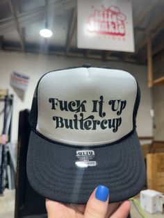 Channel your inner courage and go for it, buttercup – because sometimes, fucking things up is the best way to get ahead. The classic black & white trucker hat design offers a comfortable fit, while the mesh back keeps you cool on the go. One Size Fits Most Halloween Trucker Hat, Funny Trucker Hat Quotes, Trucker Hat Designs Ideas, Cricut Hats, Funny Trucker Hat, White Trucker Hat, Hat Bar, Custom Trucker Hats, Funny Hats