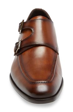 Polished hardware and a distinguished apron toe add a touch of modern style to a handsome Spanish monk shoe crafted from rich leather. Cushioned insole Leather upper and lining/rubber and leather sole Made in Spain