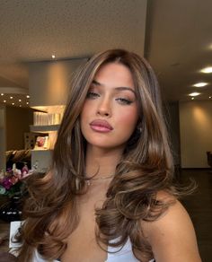 Honey Blonde Hair For Brunettes, Blowout Homecoming Hair, Hair Inspo Caramel Highlights, Face Frame Highlights Brown Hair, Hair Color For Wavy Hair Highlights, Highlights With Red Undertones, Hair Inspo Brunette Balayage, Hair Inspo For Latinas, Honey Brown Caramel Hair