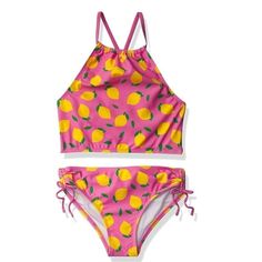 Kanu Surf Pink Lemonade Girl’s 2 Piece Swimsuit, Size 2t, Nwt New With Tags Pink With Yellow Lemons Halter Neck Spaghetti Straps 2 Piece Summer Kid, Sport Bikinis, Halter Tankini, Halter One Piece Swimsuit, 2 Piece Swimsuits, Summer Swim Suits, Kids Swimwear, Girls Prints, Kids Swimming