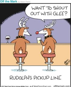 two deers are sitting at a bar talking to each other