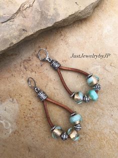 Southwest Turquoise Leather Loop Earrings, Rustic Jewelry