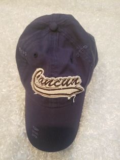 Cancun Mexico Caribbean Side Adjustable Adult Baseball Ball Cap Hat Blue. Condition is "Pre-owned". Shipped with USPS First Class. Blue Vintage Baseball Cap For The Beach, Vintage Blue Baseball Dad Hat, Vintage Blue Dad Hat Baseball Cap, Distressed Blue Snapback Hat, Navy Vintage Cap Hat, Vintage Blue Dad Hat With Curved Bill, Vintage Navy Cap Hats, Vintage Blue Distressed Hat, Distressed Blue Cap